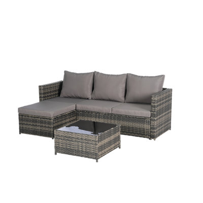 2 Pieces Patio Furniture Set,Outdoor Woven Sectional L- Shaped Patio Furniture ,Wicker Conversation Set With Ottoman, Detachable Lounger Table For Backyard Poode