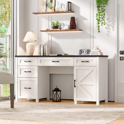 Farmhouse 61'' Executive Desk With 5 Drawers & Charging Station