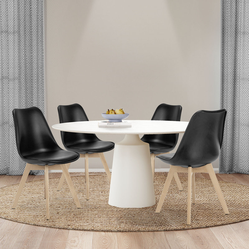 Ensemble de 4 chaises de salle à manger rembourrées en coquille moderne et élégante, chaise de cuisine en bois, Noir