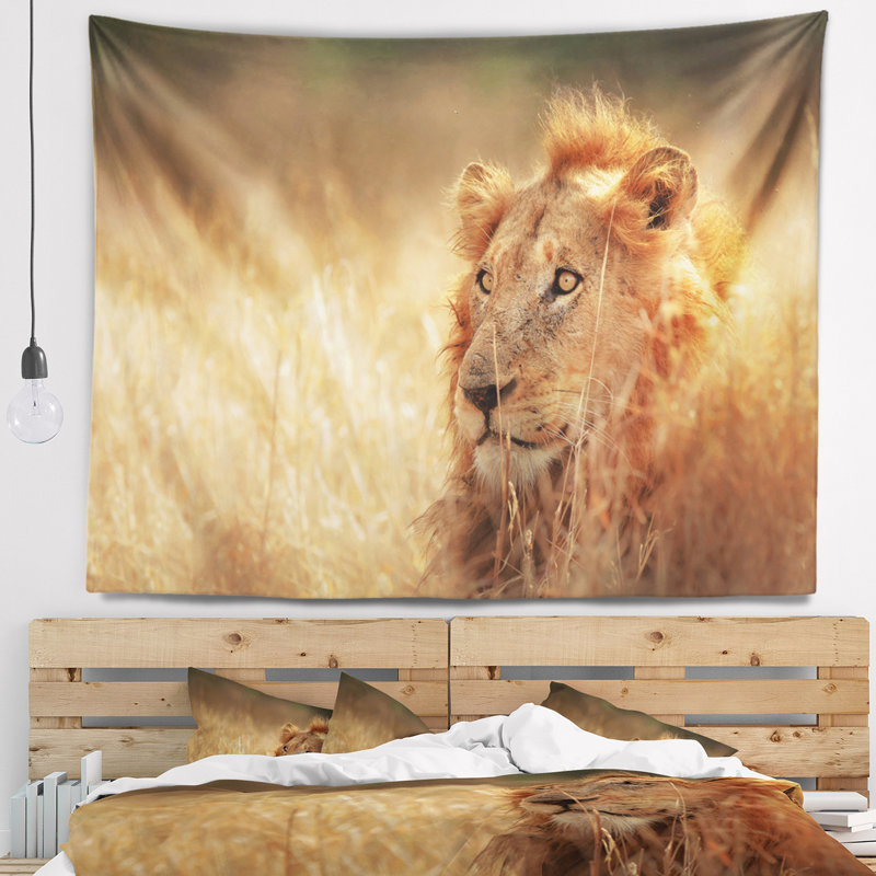 Tapisserie «Lion in Grassland», H 32 po x l 39 po