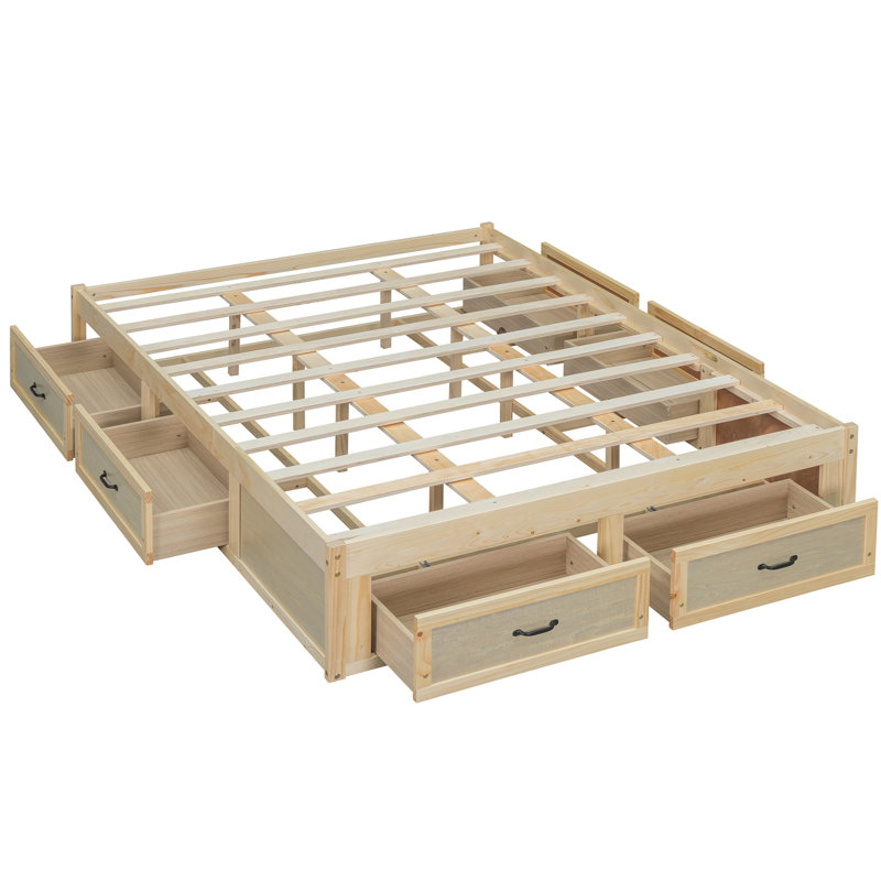 Grand lit plateforme avec 6 tiroirs de rangement