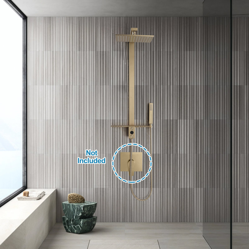 Système de douche à pluie exposé en acier inoxydable H 36 po avec douche à main (valve non incluse), Or brossé
