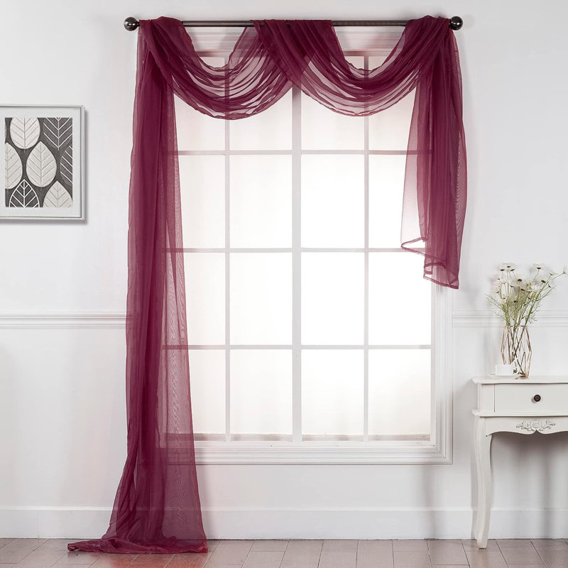Giannoula Sheer Window Scarf Single Panel, 37" W X 216" L, Burgundy