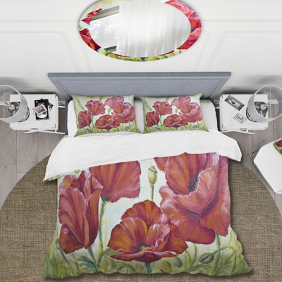 Blossoming Poppies In The Morning III - Ensemble de housse de couette traditionnel - Microfibre de polyester
