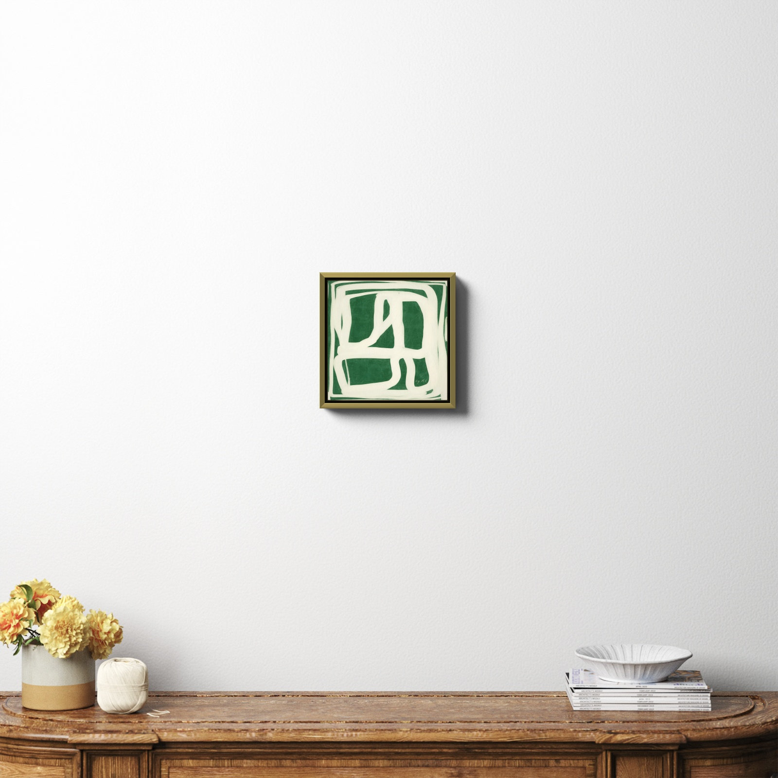 Green White Movement by Ivy&I, No, 12" H x 12" W x 2" D, Gold Framed Canvas