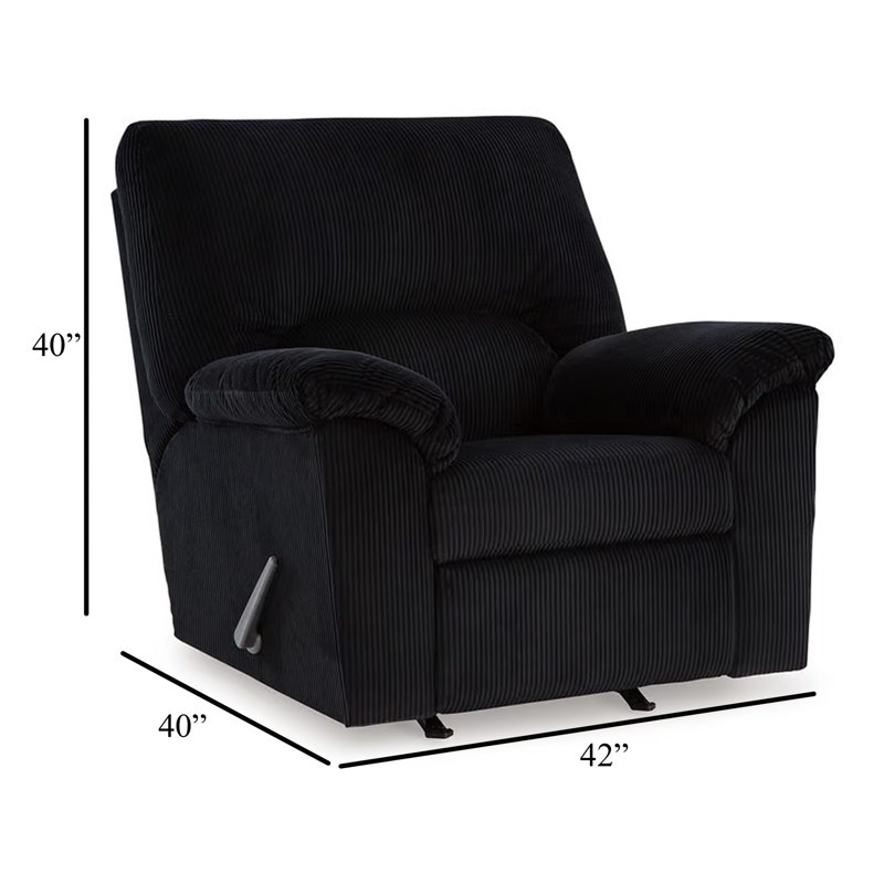 Fauteuil d'appoint inclinable manuel Simy, velours côtelé de polyester noir de 40 po