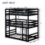 Triple lit superposé simple noir en bois d'hévéa avec garde-corps-1071889744