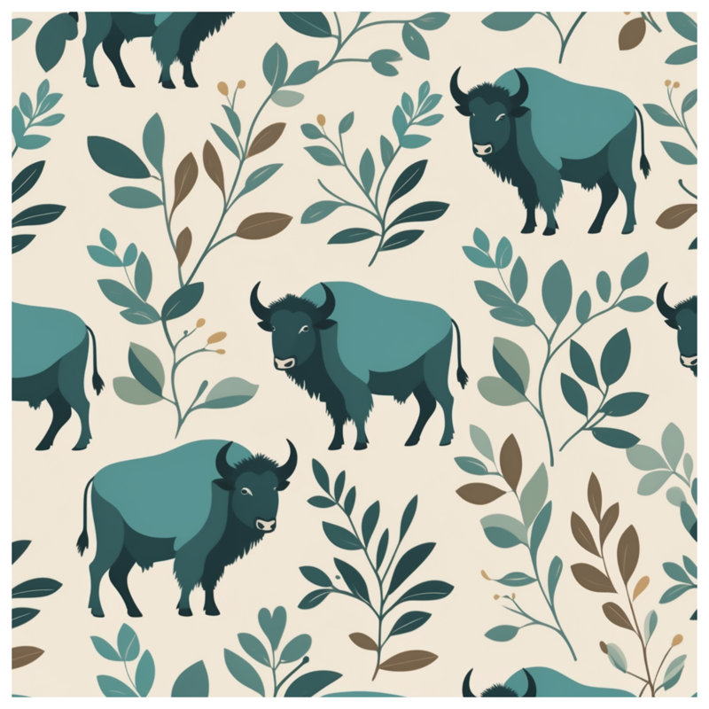 Buffalo et feuilles tendues sur toile tendue en plusieurs tailles, 20 po x 24 po