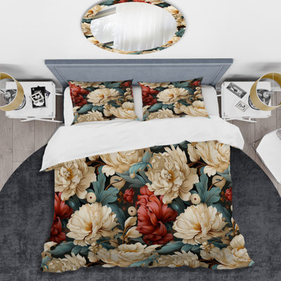 Beige Ornate Blooming Legacy Delight I Floral Duvet Cover