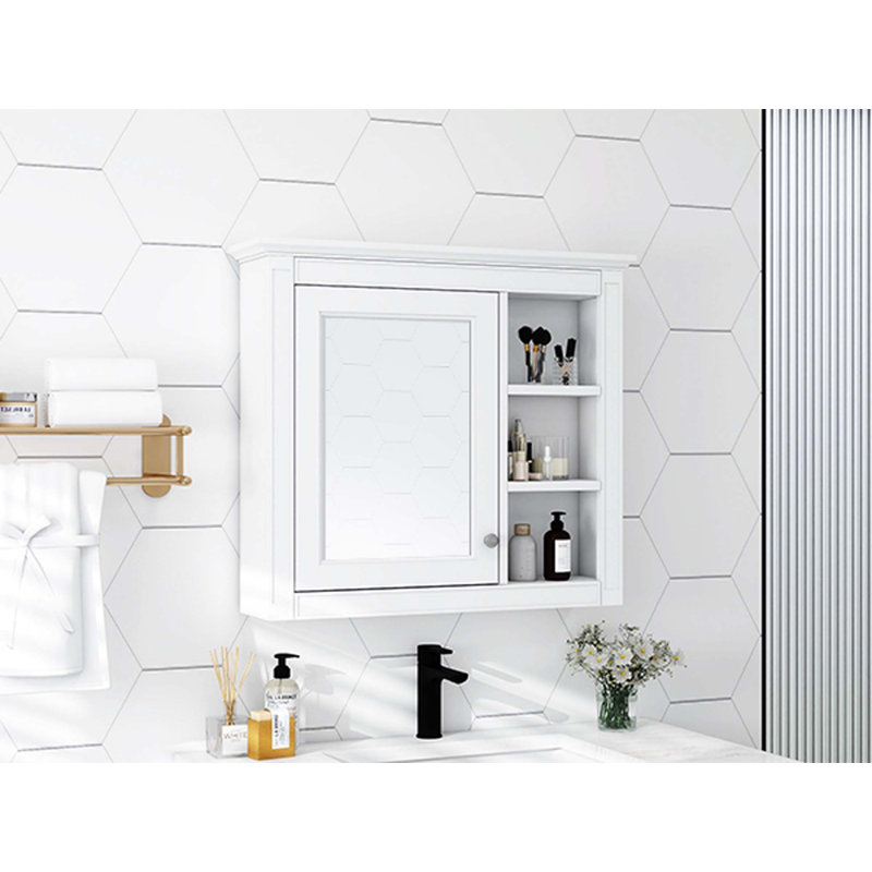 Armoire à pharmacie murale moderne avec miroir et 3 tablettes ouvertes Modern, Blanc