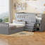 Lit mezzanine simple en L et lit plateforme simple avec 7 tiroirs et garde-corps complets en L (gris)