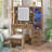 Vanity Desk with LED Mirror & RGB Jewelry Cabinet, Makeup Table with 5 Drawers, Charging Station & Storage Stool, Farmhouse Dressing Table for Bedroom-1412352775