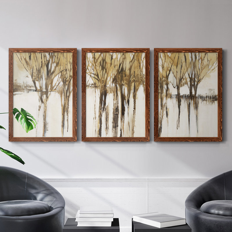 Perfect Harmony - ensemble de 3 reproductions d'art encadrées, Pas de tapis, Toile avec cadre érable