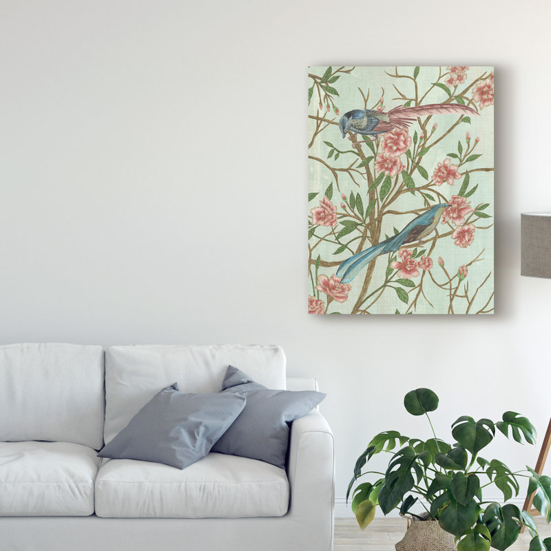 « délicat chinoiserie iv », peinture sur toile tendue, H 24 po x l 18 po x P 2 po