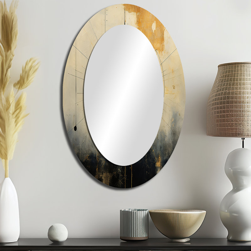 Experiencing Multi-Dimensionality Vintage Gold - Abstract Oval Decorative Mirror On Metal, 36" x 24"