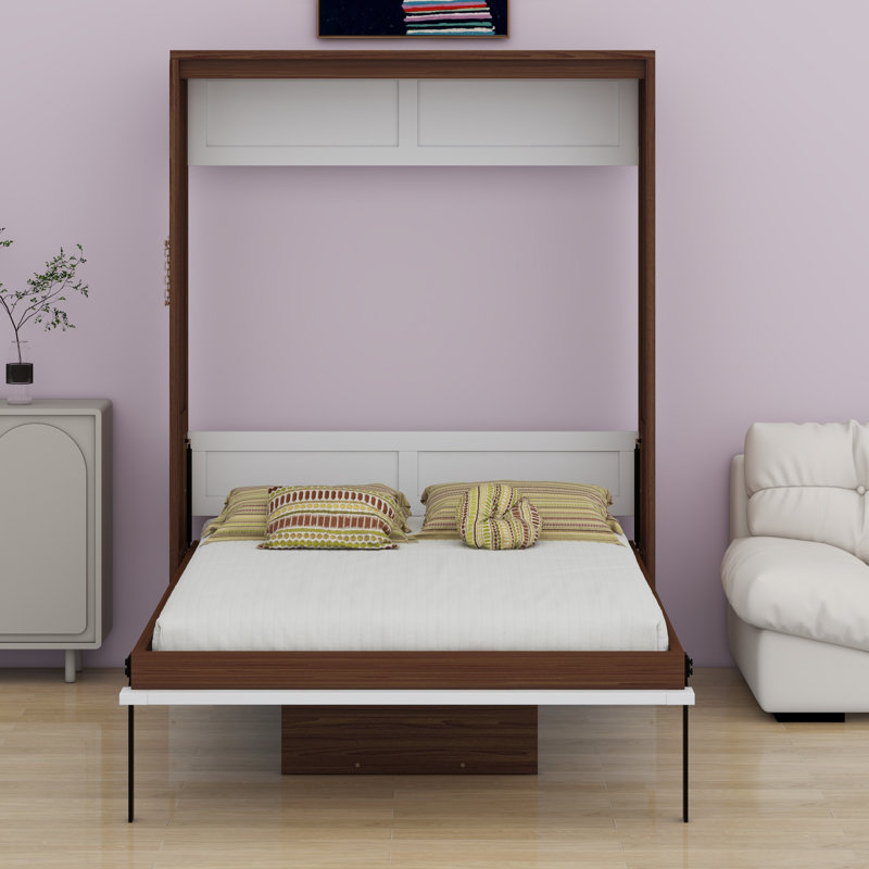 Lit escamotable mural en bois avec bureau pliable, Blanc