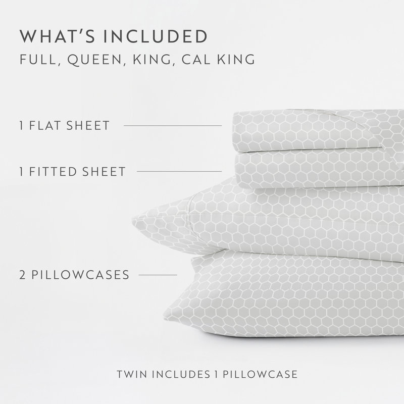 Simply Soft™ Honeycomb Pattern Microfiber Sheet Set, Full/Double Sheet Set+Fitted Sheet + 2 Pillowcases, Gray