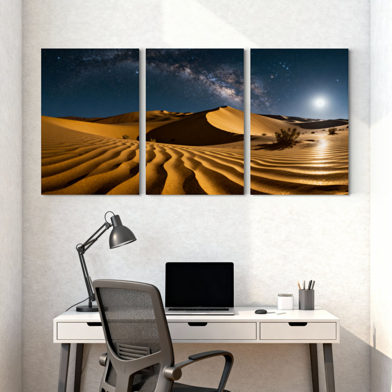 Ensemble de 3 impressions sur toile Scenic & Cityscapes Desert Dunes Under Starry Night Sky, H 18 po x l 36 po