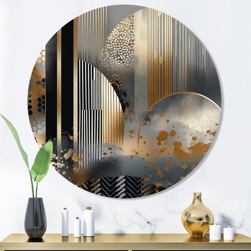Shapes And Lines Abstract Marble IV - Art abstrait rond en marbre sur métal, H 36 po x l 36 po x P 1 po