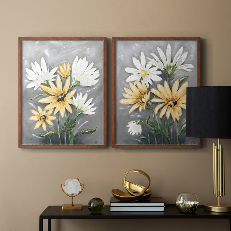 «Summer Daisies I», reproduction encadrée de qualité supérieure - prête à être accrochée - aucun clou requis - aucun clou requis