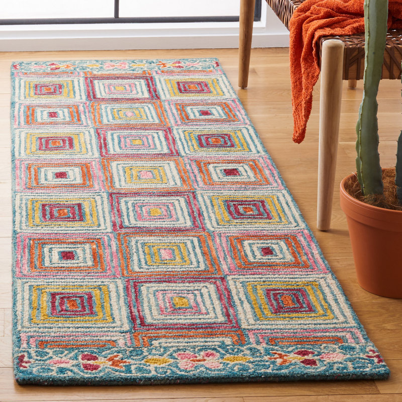 Tapis rose en laine touffeté à la main Deyoung, Tapis de couloir 2 pi 3 po x 7 pi