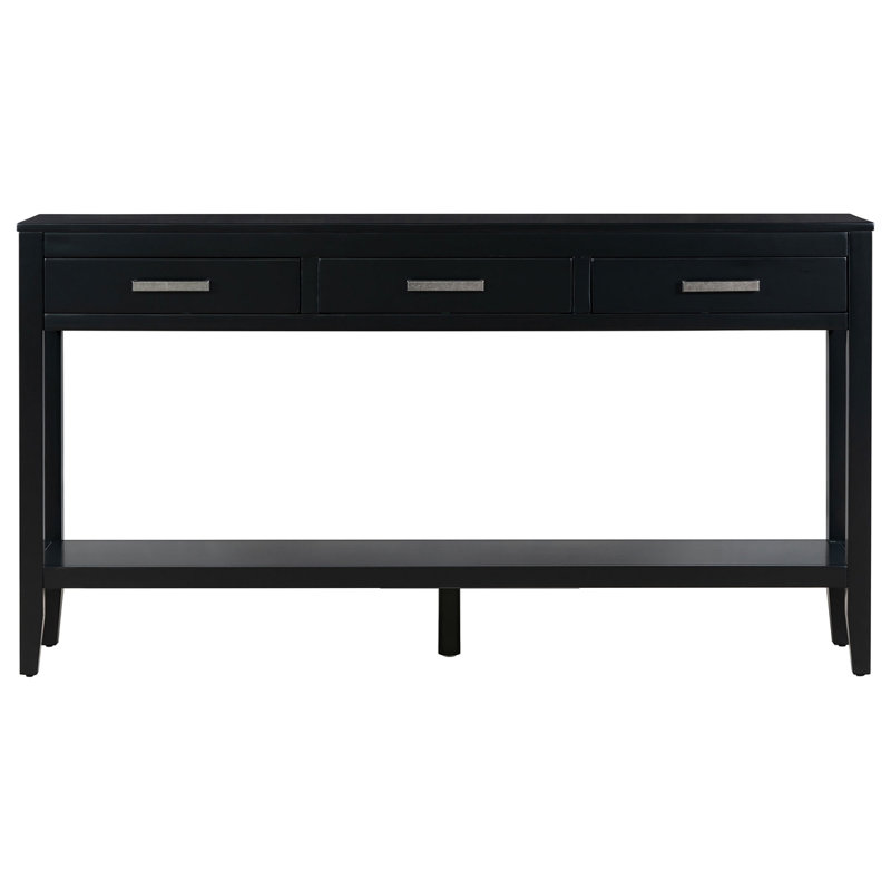 62.2'' Farmhouse Entryway Table With 3 Drawers, Painted Console Table With Bottom Shelf & Iron Handles, Minimalist Sofa Table For Living Room, Hallway, Kitchen, Bedroom, Office
