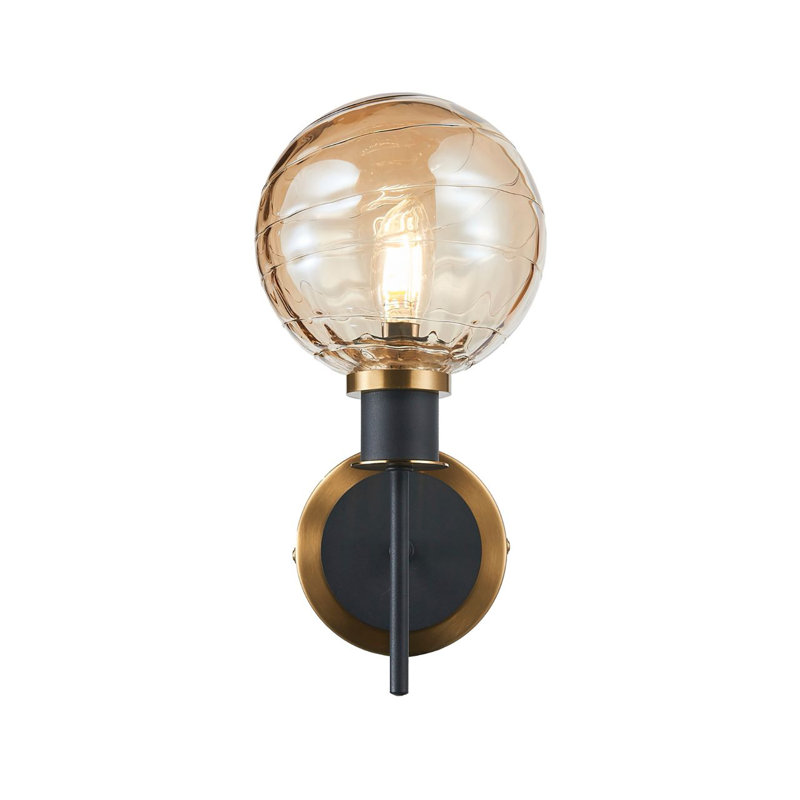 Rickey - 1-Light Wall Sconce - Black - Brushed Brass - White Glass, Amber