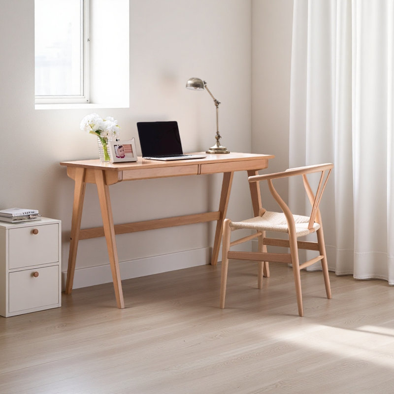 Modern Solid Oak Wood Desk, Burlywood, 29.52" H x 39.37" W x 21.65" D