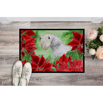 Sealyham terrier poinsettas 36 po x 24 po tapis de porte extérieur antidérapant Gertruda