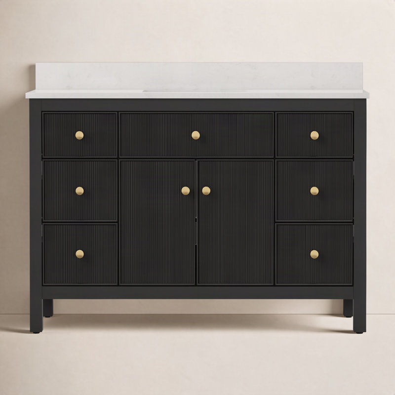 Dee 48" Fully Assembled Single Bathroom Vanity with Engineered Stone Top, Ceramic Sink, Black/Gold