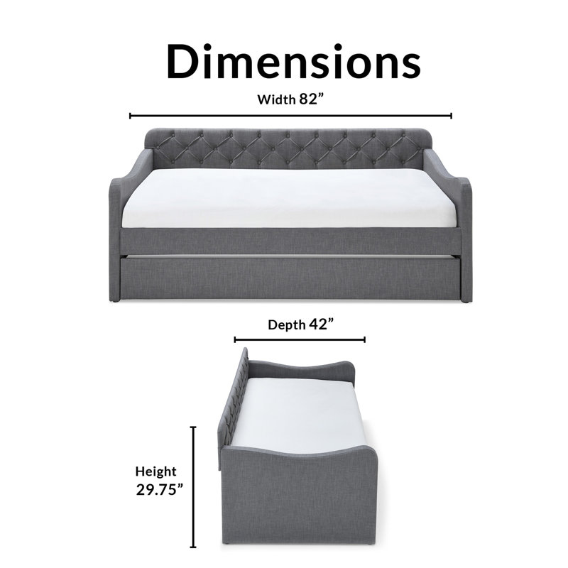 Dark Gray Twin Upholstered Tufted Daybed with Trundle