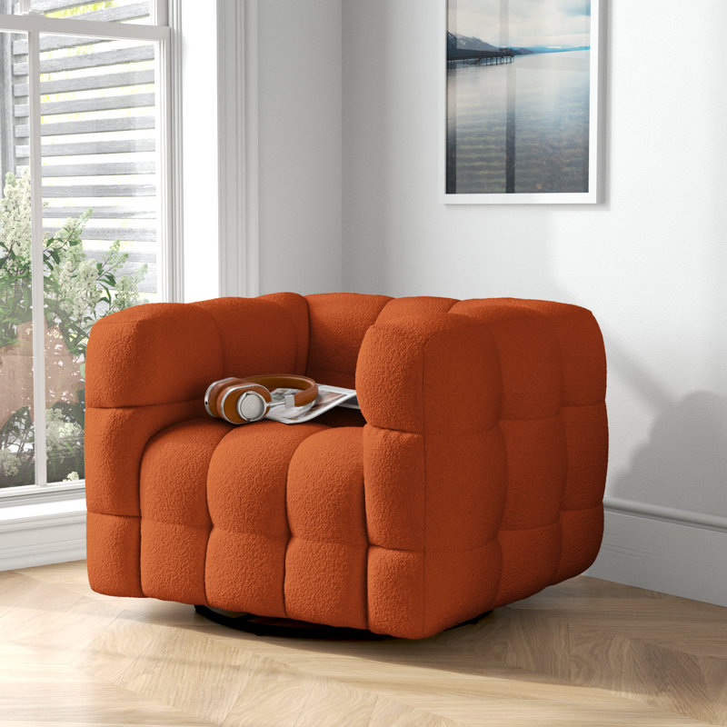 Avdul 38" Wide Tufted Swivel Chair with Square Arm, Terracotta Boucle