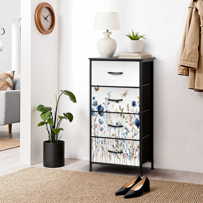 4 Drawer Dresser for Bedroom, Narrow Chest of Drawers, Wooden Top and Study Iron Frame 18"x37.5"-(WxH)