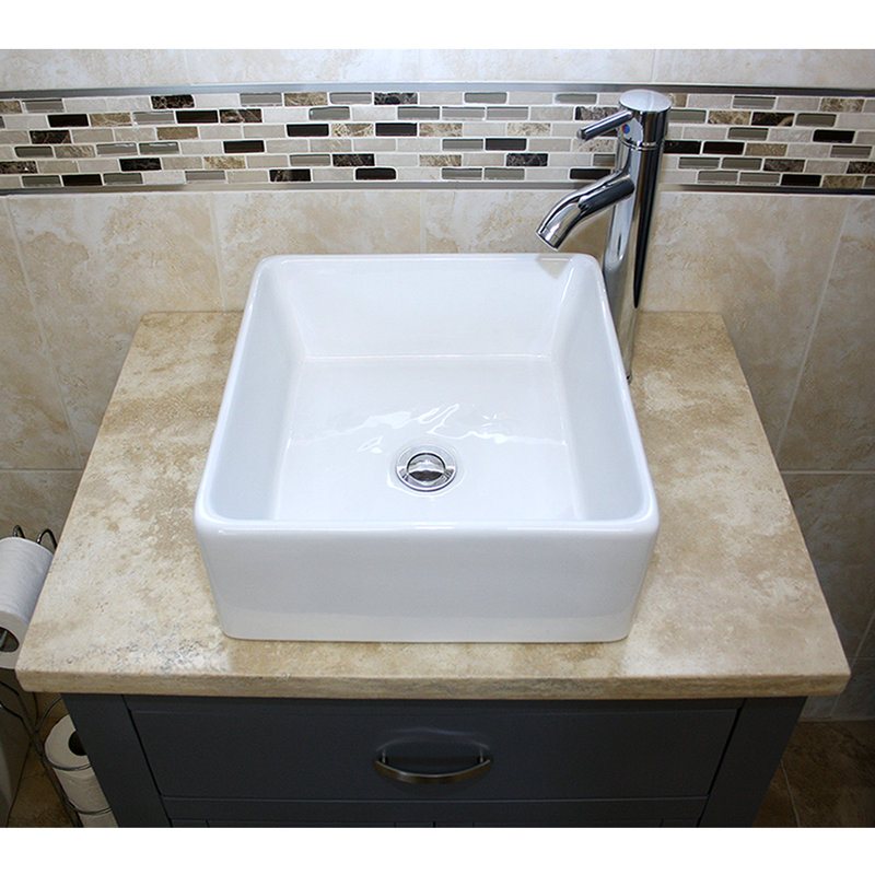 Robeson 750mm Single Bathroom Vanity with Vessel Ceramic Basin, Grey, Travertine