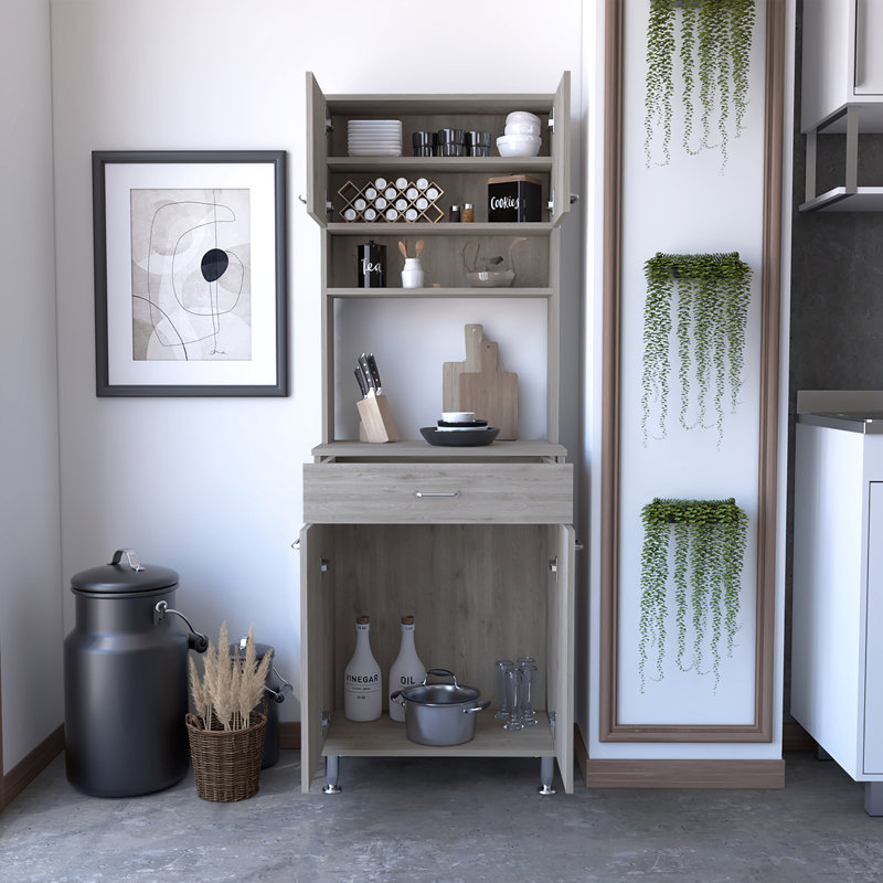 Garde-manger avec comptoir de cuisine, et rangement fermé et ouvert Blandina, Gris clair