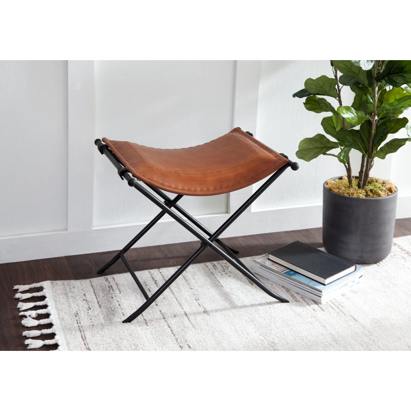 Nardone Genuine Leather Seat Accent Stool, Caramel
