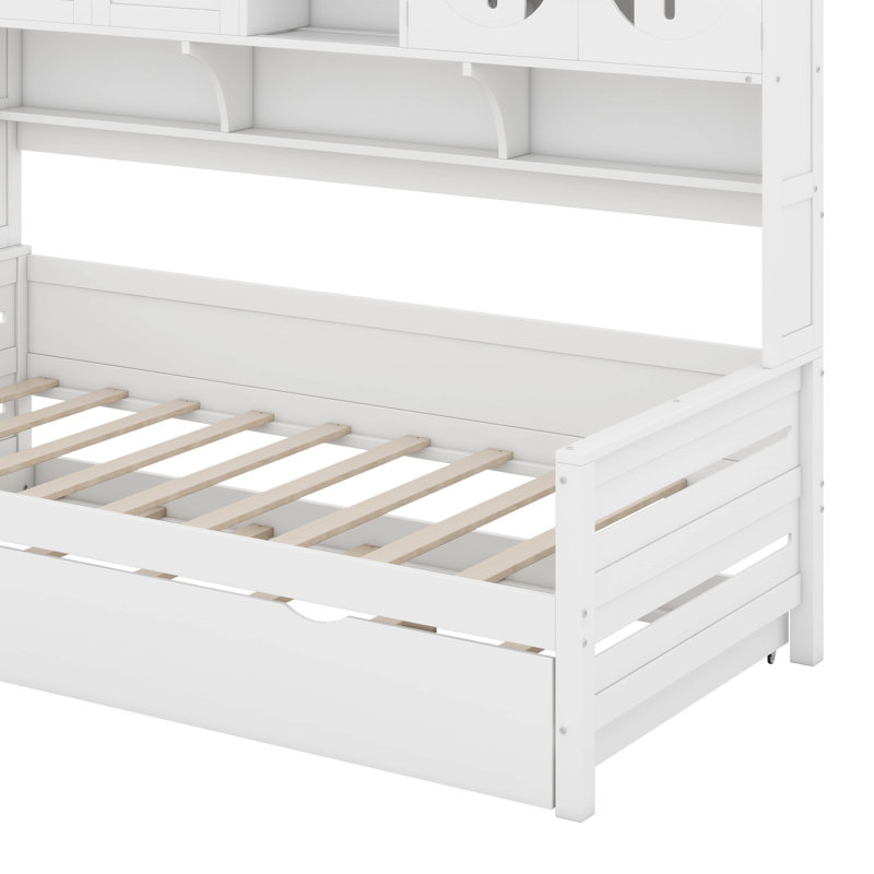 Lit de jour en bois avec couchette et tablette, Lit simple, Blanc