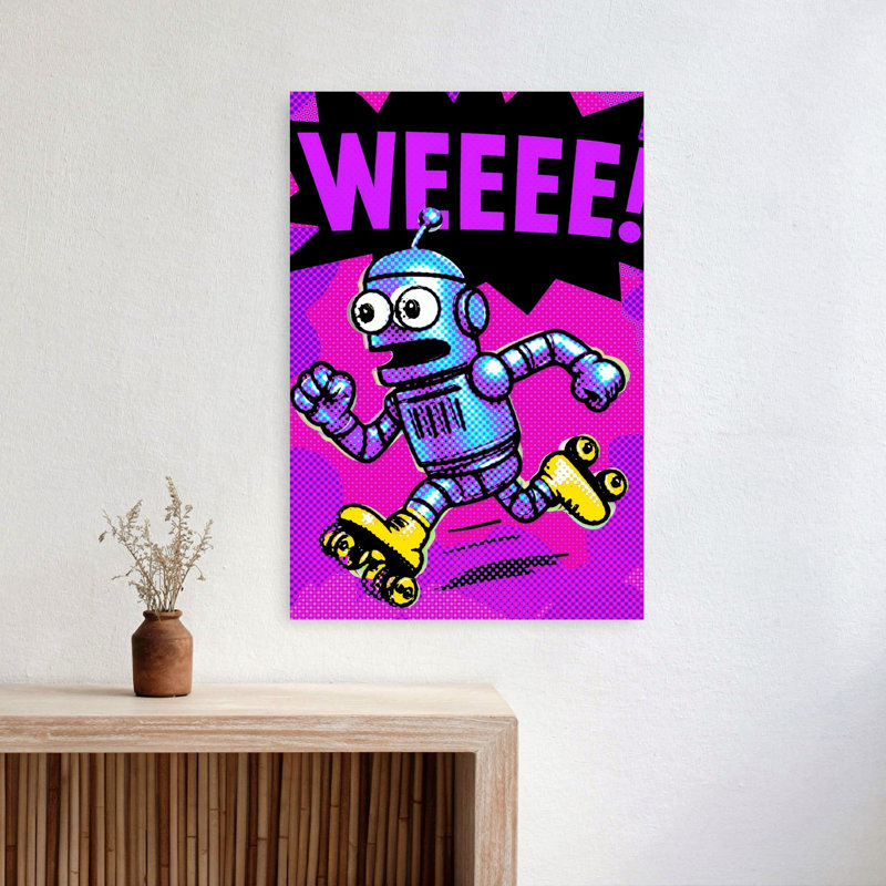 Pop Art Roller Robot Energetic Retro Vibrant Wall Art Print 1 Piece Wrapped Canvas Wall Art, 60.96cm H x 40.64cm W