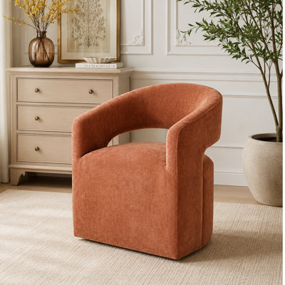 Chaises de salle à manger rembourrées avec roulettes, fauteuil avec accoudoirs demi-tonneau en bois massif moderne, aucun assemblage requis, salle à manger, chambre à coucher, cuisine, salle de lecture