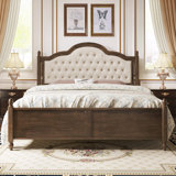 Solid Wood Bed Frame With Linen Upholstered Headboard, Wood Platform Bed With Wood Slats, No Box Spring Needed, Easy Assembly, Walnut