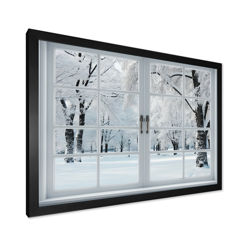Winter Forest Window Views I - Winter Landscape, reproduction d'art sur toile encadrée, Cadre d'angle fermé noir