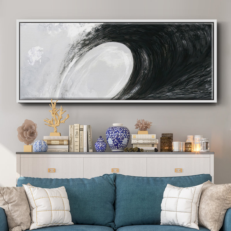 Black & Randalstown Waves IV - Framed Canvas, 8" H x 20" W