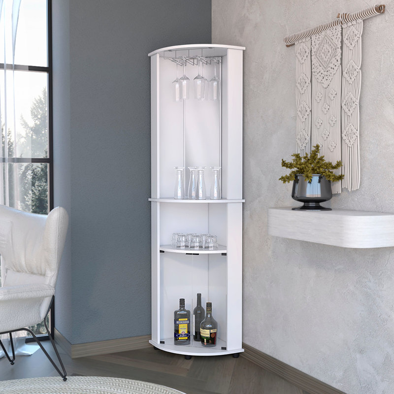 Armoire de bar d'angle à 3 niveaux avec support en verre