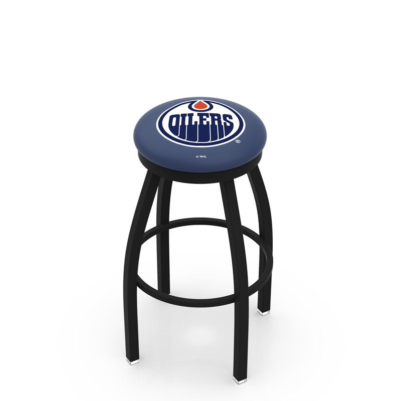 NHL 25" Swivel Bar Stool with Cushion, Black Wrinkle, Edmonton Oilers, Black Wrinkle