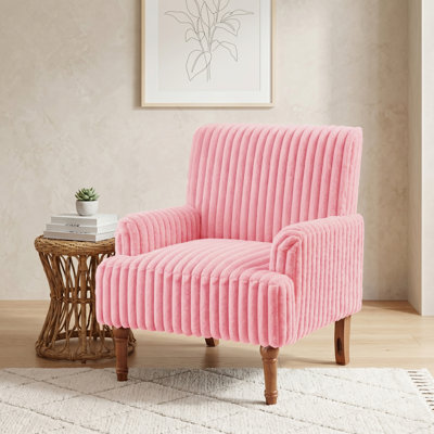 Chaise d'appoint rembourrée en velours côtelé de 27,5 po de largeur, fauteuil Mid-Century moderne avec pieds en bois tourné - rose