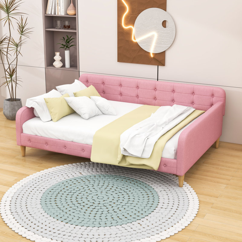 Upholstered Daybed with Button-Tufted Design, Rubine