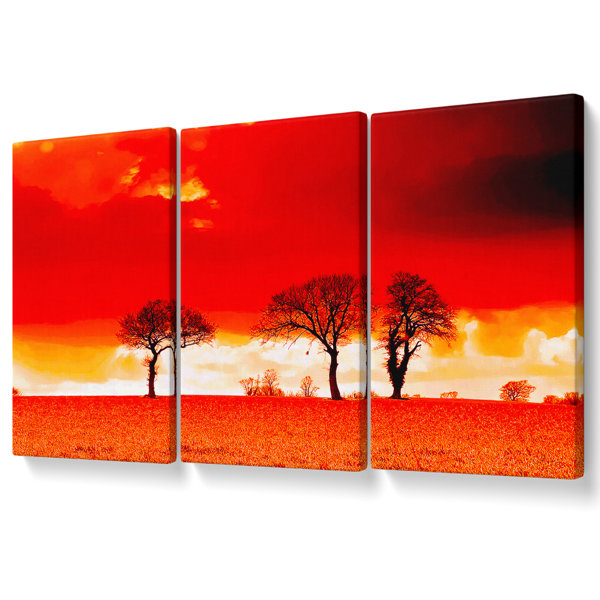 Ebern Designs Red Sky Blaze - 3 Piece Wrapped Canvas Art Prints ...