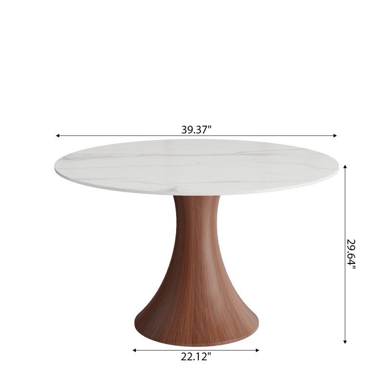Table de salle à manger Mid-Century, H 29,64 po x l 39,37 po x P 39,37 po, Blanc / Gris