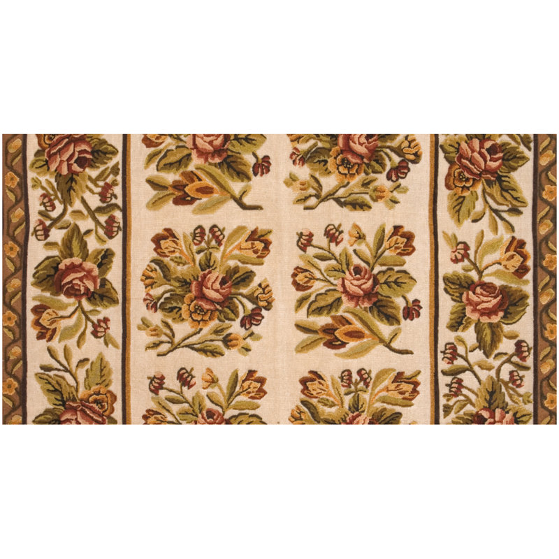 Flatweave Wool Floral Area Rug