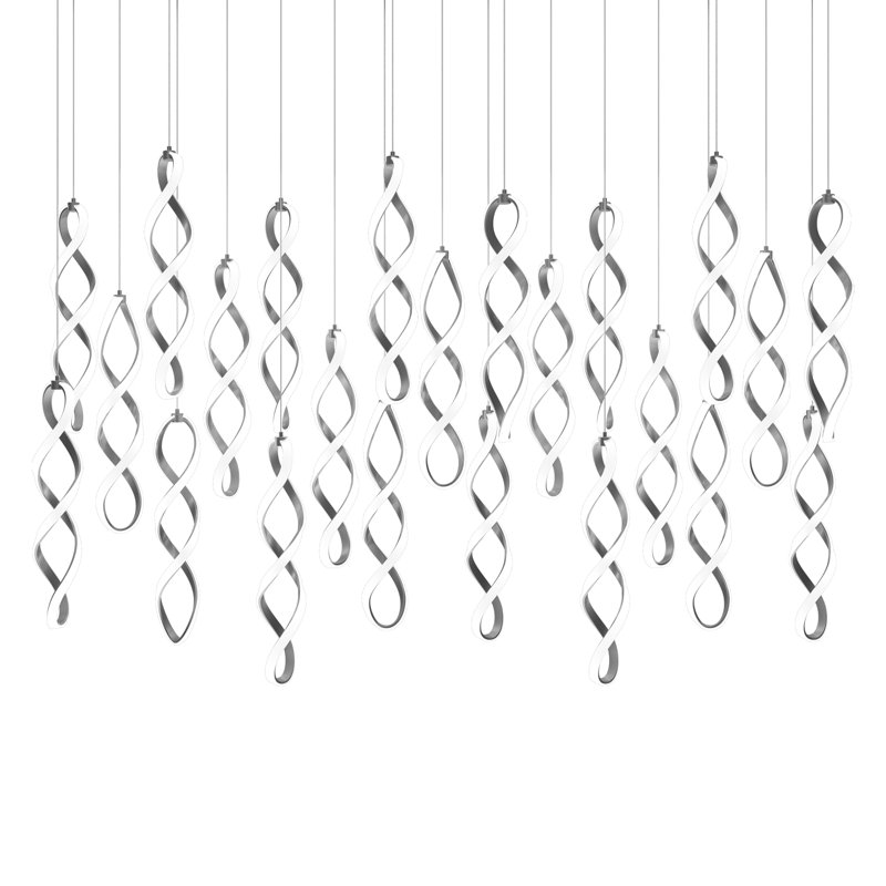 Luminaire suspendu grappe 23 lumières DEL Interlace, Chrome